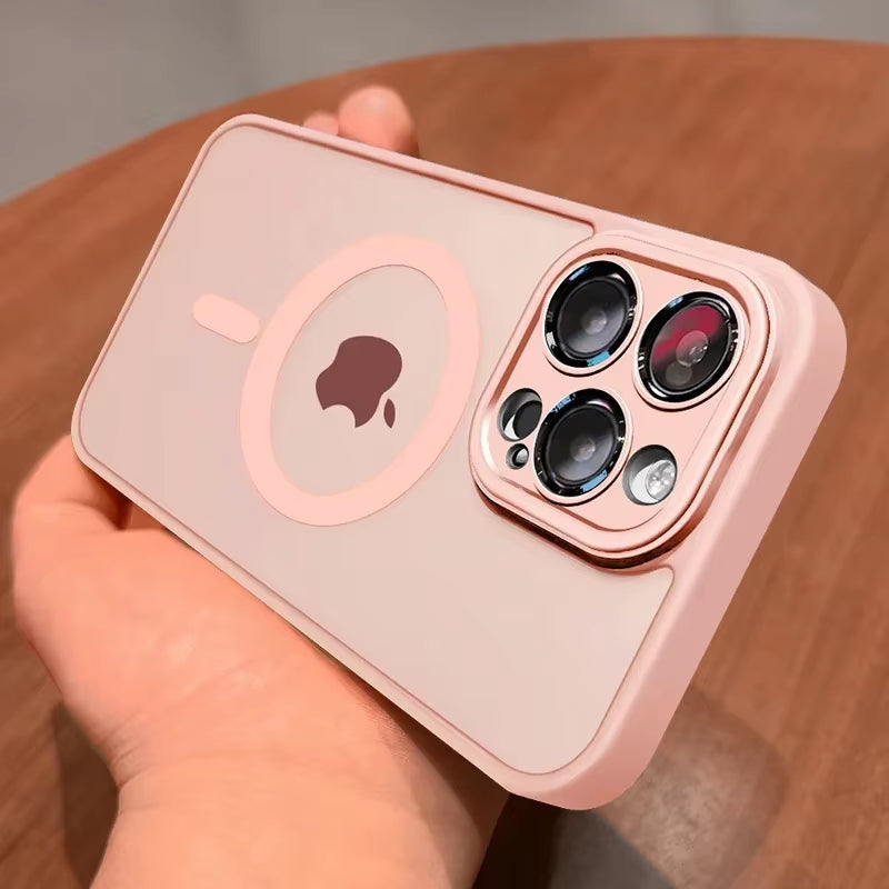 Magnetic Luxury Lens Protector Matte Translucent Case for Iphone 17 16 15 14 13 12 11 Pro Max for Magsafe Wireless Charger Cover